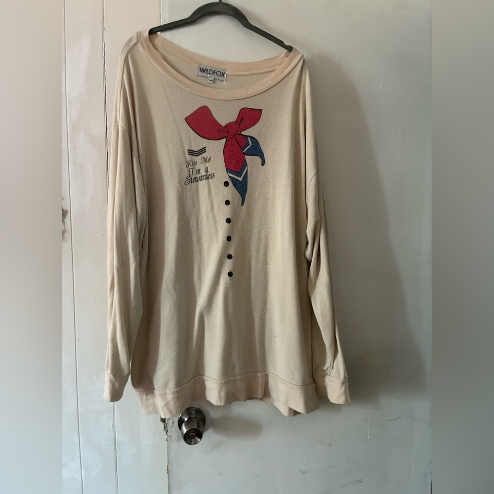 Wildfox Cream Sweater with Red and Blue Bow